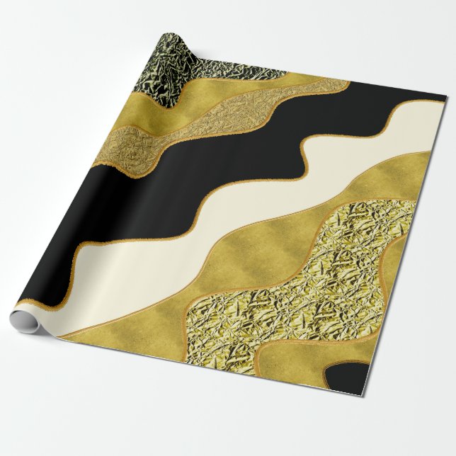 Papel De Presente Onda Abstrata Dourada Moderna Glamour Tendência (Desenrolado)