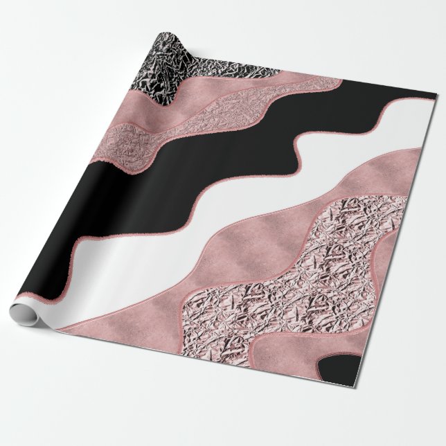 Papel De Presente Onda Abstrata Rosa Dourado Rosa Moderno Glamour Te (Desenrolado)