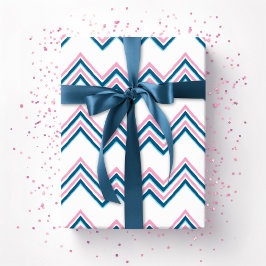 Papel De Presente Onda Chevron Zaza em Rosa e Aqua Profundo