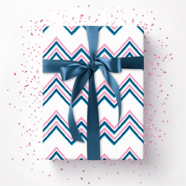 Papel De Presente Onda Chevron Zaza em Rosa e Aqua Profundo (Criador carregado)