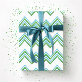 Papel De Presente Onda Chevron Zaza em Verde e Aqua