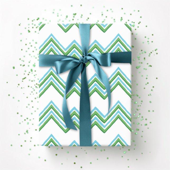 Papel De Presente Onda Chevron Zaza em Verde e Aqua (Criador carregado)