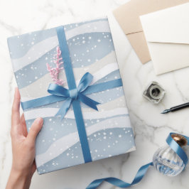 Papel De Presente Onda de Nevasca de Inverno Azul Padrão Personaliza