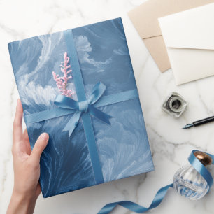Papel De Presente Onda do Oceano Azul Profundo Névoa Branca Padrão A