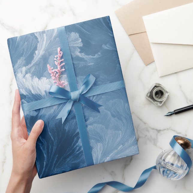 Papel De Presente Onda do Oceano Azul Profundo Névoa Branca Padrão A (Presentear)