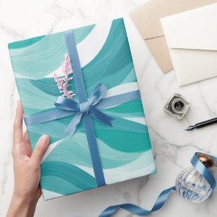 Papel De Presente Onda Teal Aqua Movimento Padrão Abstrato Branco