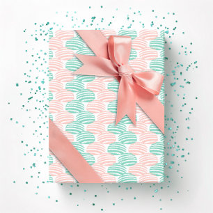 Papel De Presente Onda Têxtil em Azul Turquesa e Flamingo