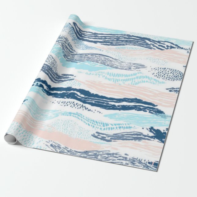 Papel De Presente Ondas Abstratas do Oceano Padrão Texturizado Azul  (Desenrolado)