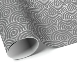 Papel De Presente Ondas Arte Cinza Prata Círculos Espirais Infinitos