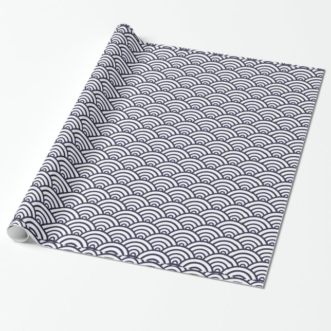 Papel De Presente Ondas Azuis Japonesas Seigaiha Mar (Desenrolado)