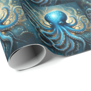 Papel De Presente Ondas Celestiais: A Arte Fractal Octopus Azul