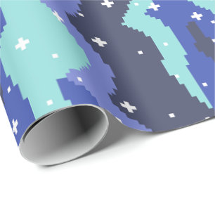 Papel De Presente Ondas Cósmicas de Pixel com Padrão de Estrelas