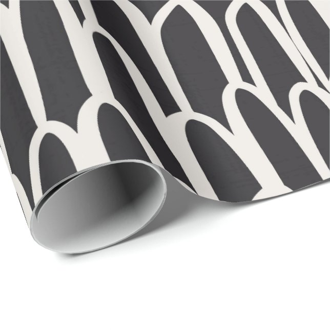 Papel De Presente Ondas de doodle mod cloth geométrico simples preto (Ponta do rolo)