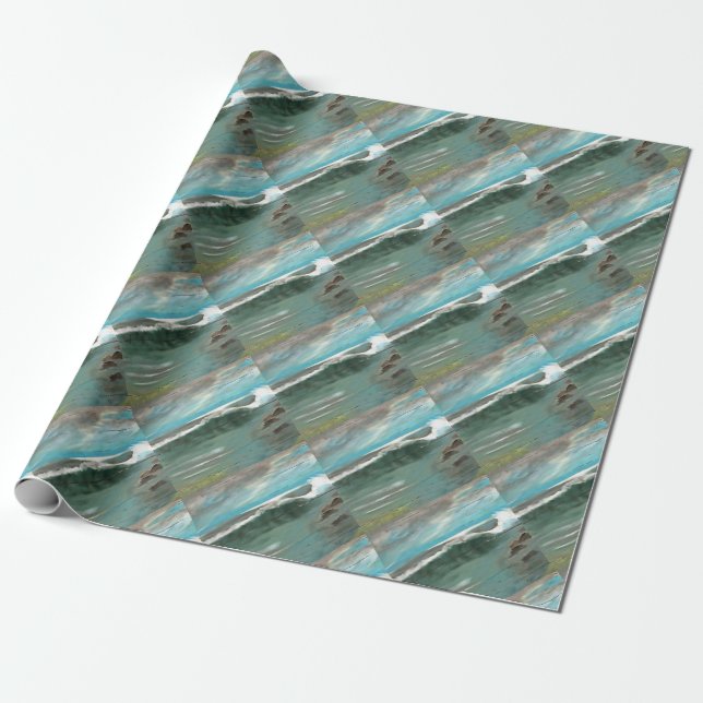 Papel De Presente Ondas De fazer Na Arte De Saída De Madeira De Escó (Desenrolado)