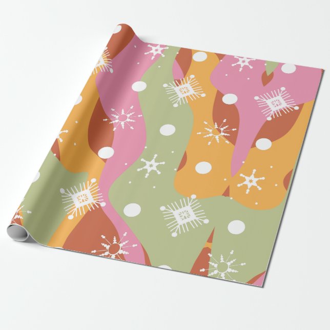 Papel De Presente Ondas de Flocos de Neve de Natal Groovy (Desenrolado)