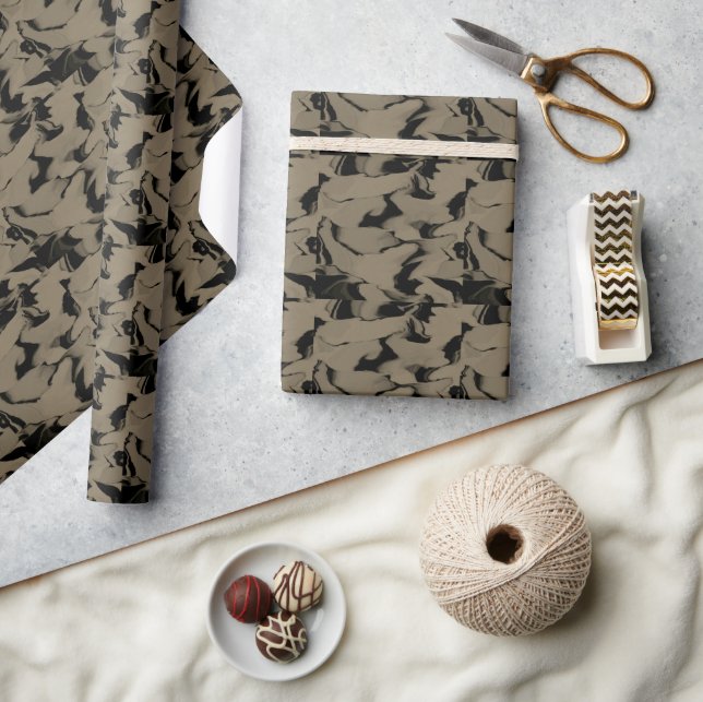 Papel De Presente Ondas de preto e marrom (Artesanato)