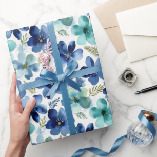 Papel De Presente Ondas de Tulipa Azul Oceano