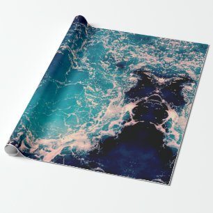 Papel De Presente Ondas do Oceano Azul Profundo Elegante de Fundo