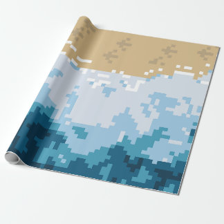 Papel De Presente Ondas do Oceano Pixeladas e Padrão da Costa