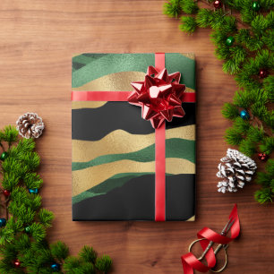 Papel De Presente Ondas Douradas brilhantes verdes a preto
