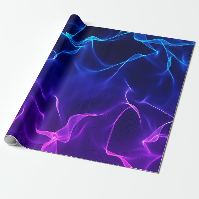 Papel De Presente Ondas elegantes do abstrato - azul e roxo (Desenrolado)
