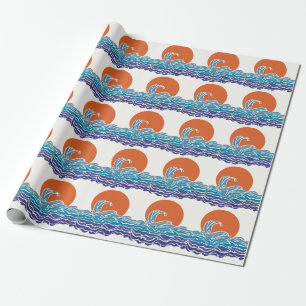 Papel De Presente Ondas oceânicas coloridas com um belo pôr do sol