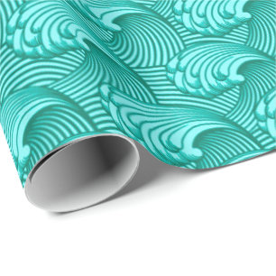 Papel De Presente Ondas, turquesa e Aqua japoneses do vintage
