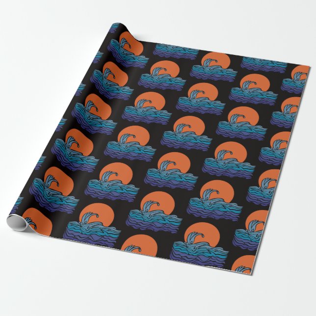 Papel De Presente Ondas vibrantes e pôr do sol (Desenrolado)