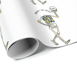 Papel De Presente Onde Está Minha Mente Padrão Divertido de Esquelet