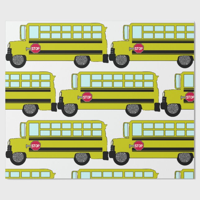 Papel De Presente Ônibus Escolar Amarelo com Sinal de Parada (Aberto)