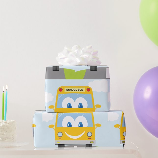 Papel De Presente Ônibus escolar feliz (Criador carregado)