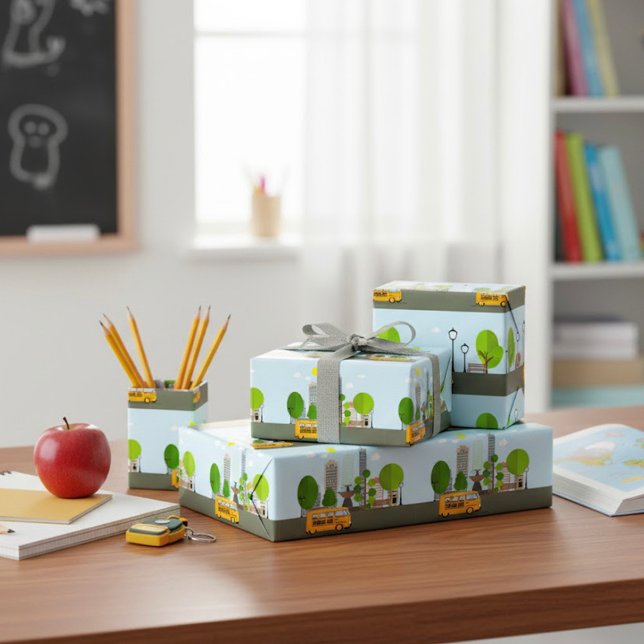 Papel De Presente Ônibus Escolar Na Cidade (Criador carregado)