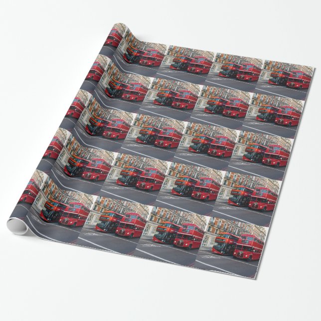 Papel De Presente Ônibus Vermelhos de Dois Andares (Desenrolado)