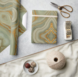 Papel De Presente Ônix Verde Salvia Com Dourado