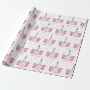 Papel De Presente Ontem, Unicorn Pastel Rosa Girly Rainbow