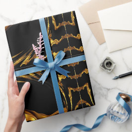 Papel De Presente Opulência Monocromática: Preto Líquido Dourado Des