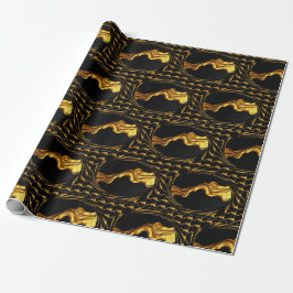 Papel De Presente Opulent Swirl Liquid Gold Black Monochrome Achempo