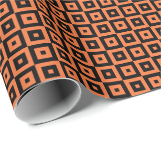 Papel De Presente Orange and Black Art Deco Squares Geometric