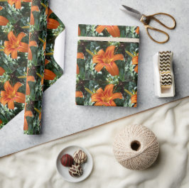 Papel De Presente Orange Daylily com Artesanato de Folhas Verdes