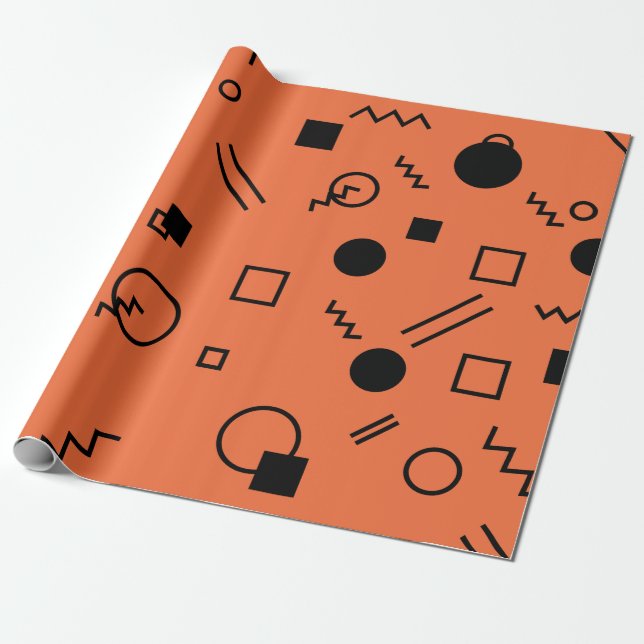 Papel De Presente Orange, fun, trendy, geometric Memphis graphic (Desenrolado)