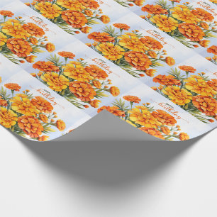 Papel De Presente Orange Marigolds no Cheio Bloom Happy Birday