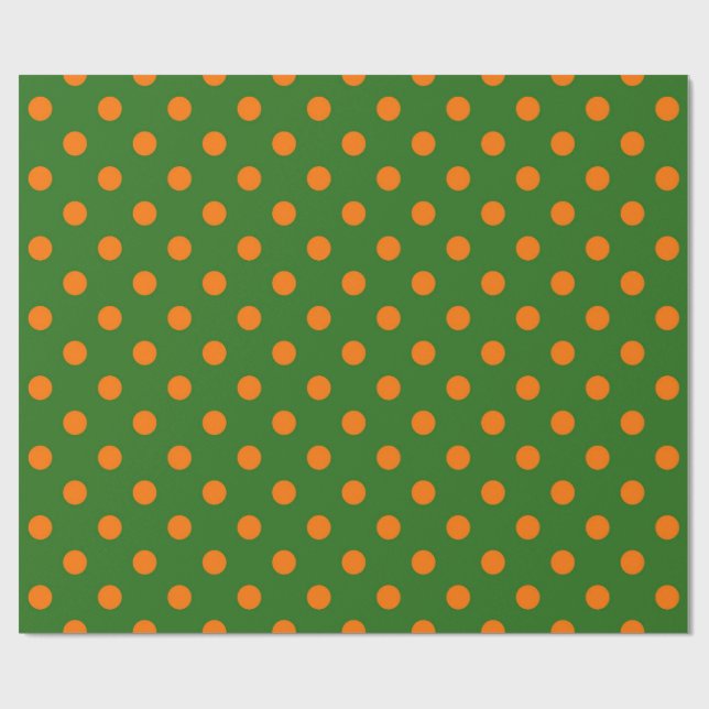 Papel De Presente Orange On Green Polka Dots Pattern Design  (Aberto)