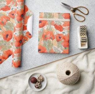 Papel De Presente Orange Poppy Meadow