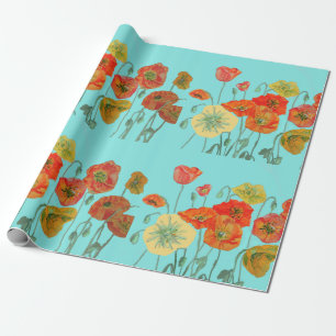 Papel De Presente Orange Red Poppy Poppies Watercolor
