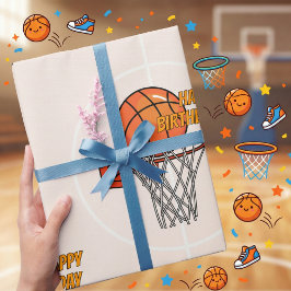 Papel De Presente Orange Sportball Hoop Happy Birthday