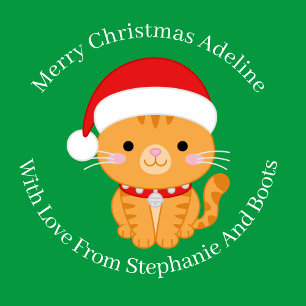 Papel De Presente Orange Tabby Christmas Cat On Green