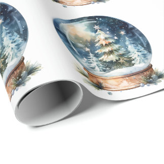 Papel De Presente Orbe de árvore de Natal em aquarela de inverno