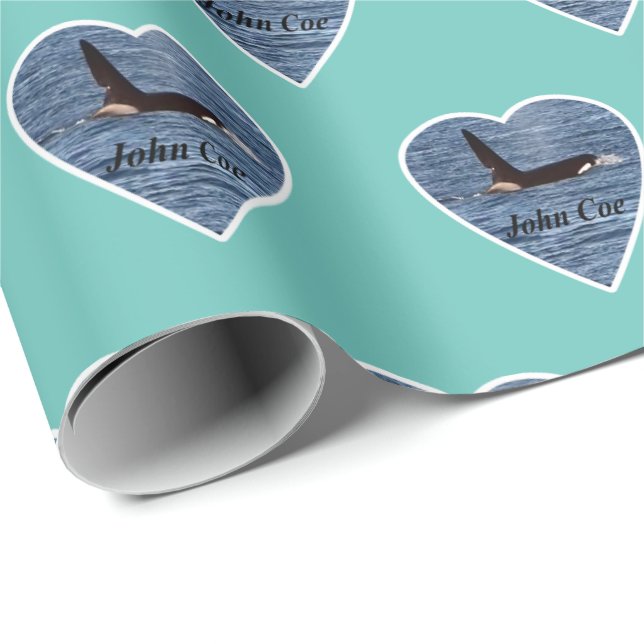 Papel De Presente Orca Baleia Assassina John Coe Teal Personalizável (Ponta do rolo)