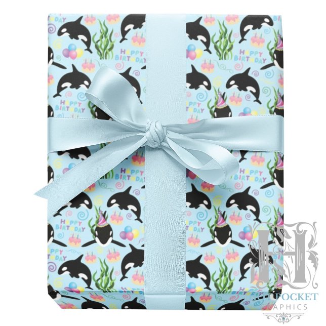 Papel De Presente Orca Birthday Gift Wrapping Paper in Blue (Criador carregado)