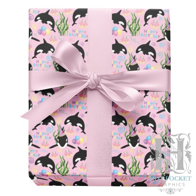 Papel De Presente Orca Birthday Gift Wrapping Paper in Pink (Criador carregado)